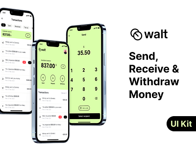Walt - Send, Request and Withdraw Money app credits finance fintech money management request money send money share credit ui ux wallet withdraw money
