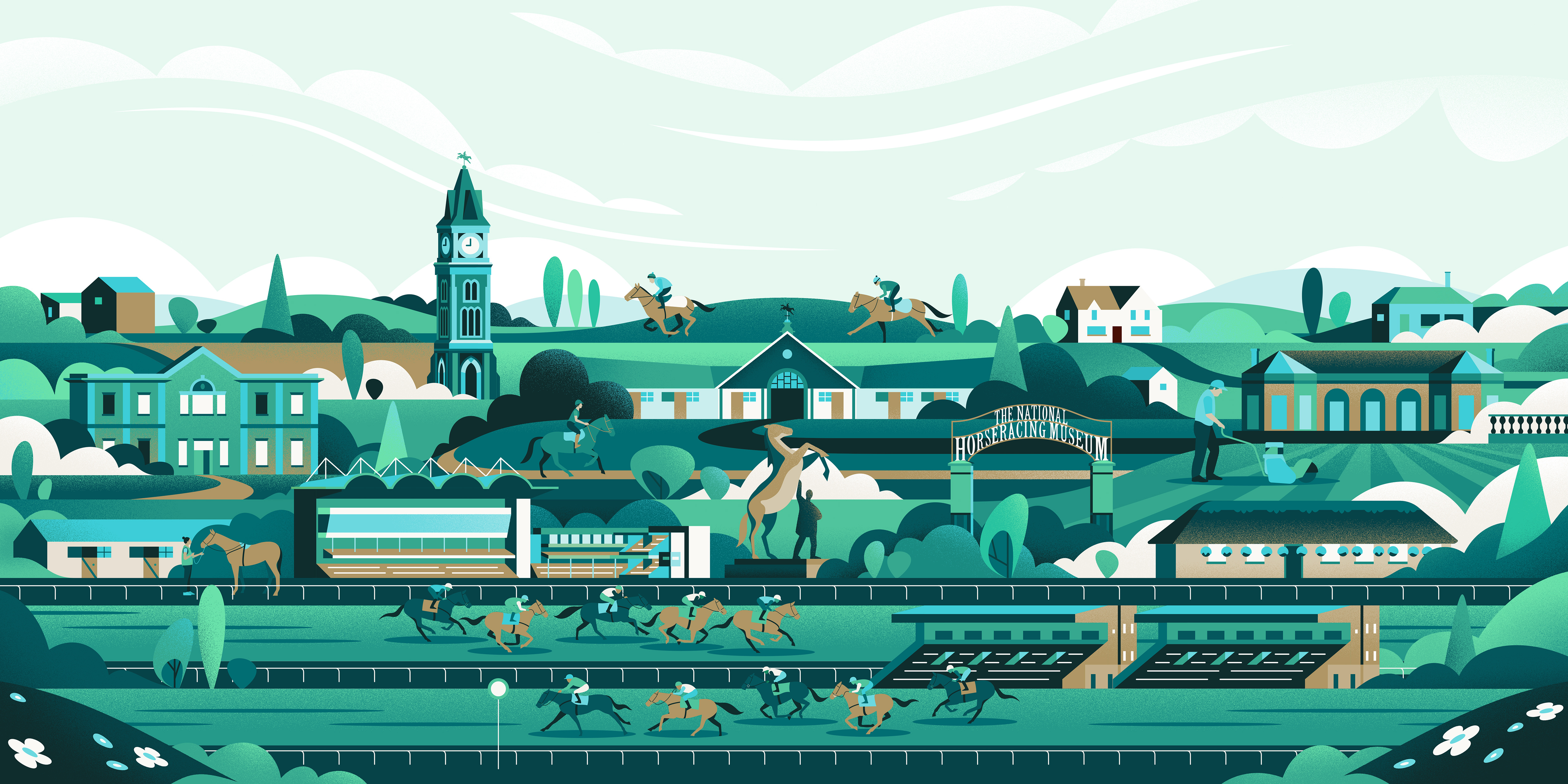 The Jockey Club 6/14 betting championship competition equestrian finish line grandstand horse racing horseback riding jockey club newmarket racetrack paddock racecourse spectator sport starting gate thoroughbred turf vector illustration venue winning