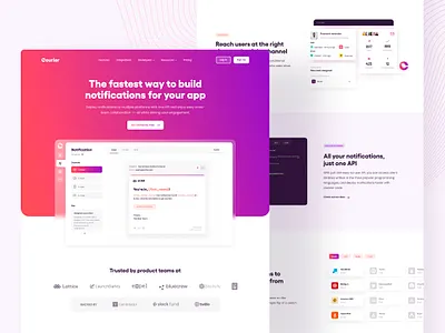 Courier - Homepage api chat email illustration in app notification push sms web website website design