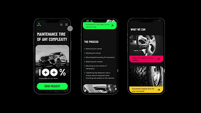 Mobile Landing Page for tire fitting car cardesign carservice design dribbble landing landing page main page minimalizm mobile mobile web design service tires ui ux uxui web design webdesign website wheels