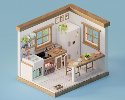 3D Isometric Tiny Kitchen made in Blender 3d 3d art 3d blender 3d building 3d isometric 3d kitchen 3d model 3d modeling b3d blender blender render cozy cozy kitchen cute cute kitchen cycles design illustration isometric