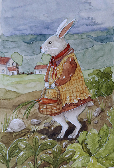Cottage rabbit animais aquarela artetradicional book children design fofo illustration infantil kidsilustration rabbit