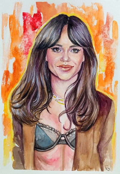 Wednesday in Life: Portrait of Actress Jenna Ortega Original graphic design illustration jenna ortega painting portrait watercolor wednesday