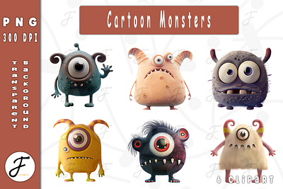 Cartoon Monsters book cover cartoon monsters coloring book coloring monsters cute illustration cute png funny animals funny clipart funny illustration funny monsters funny png illustration kdp cover kids coloring book t shirt design ui