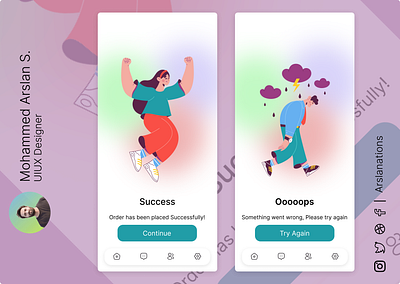 Flash Message | Success | Ooops app designer appdesign dailyui design failure flash message hire oops screen success ui ux uxui web designer webdesign