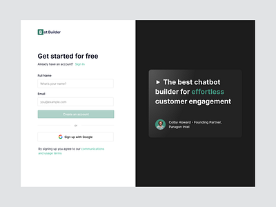 Sign Up Flow - Daily UI Challenge black chatbot chatbot builder app green product design sign up sign up flow ui ux