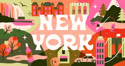 We Love New York city illustration colorful flat illustration food illustration groovy lettering illustration lettering mural design nature illustration new york city new york state
