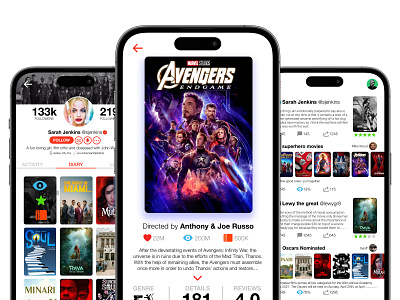 Social Media for Film Enthusiasts 🎬💖🔥 avengers community design film lover flat light mode marvel mobile movie product design profile research social media ui ux