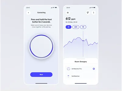 Bluetooth Device Pairing and Graphs - Watcher app blue bluetooth bottom sheet chart data visulization device gardient graph mobile pairing sensor shadow ui ux