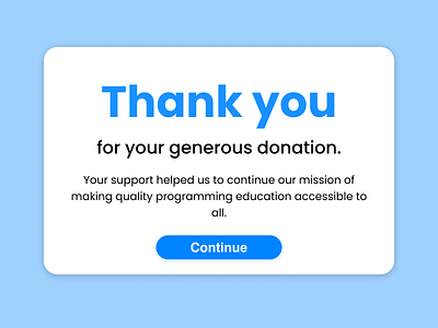 DailyUI #077 Thank You blue continue daily ui dailyui donation pop up popup support thank you ui