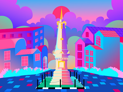 Tugu Jogja adobe city clouds design flat design gradient graphic design illlustration illustration illustrator landmark monument photoshop place sunset town view