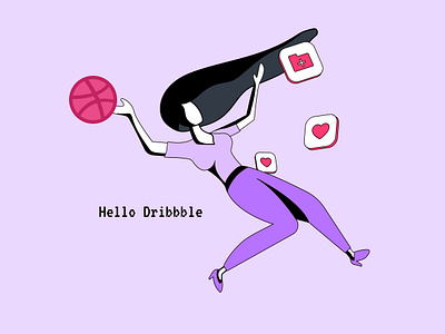Hello Dribbble dribbble girl graphic design hello hellodribbble illustration like purple typography vector