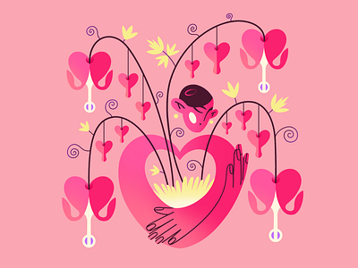 Bleeding Heart art botanical creative dicentra female character flat flat illustration flower geometry heart hug illustration love nature pink plant procreate simple vector web
