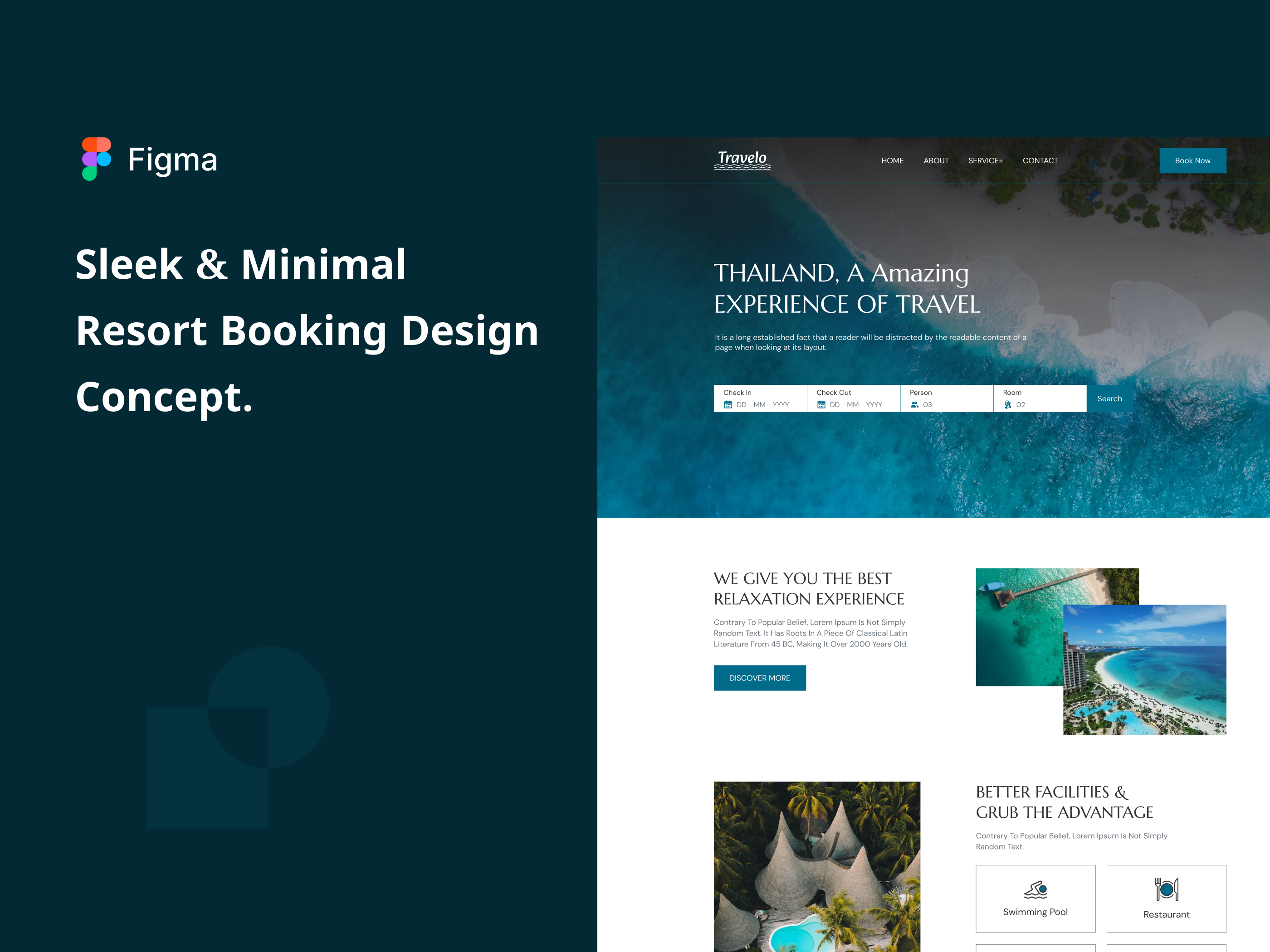 Resort Booking Figma Template booking design figma figma template hotel hotel booking resort resort booking see beach template tour travel ui uiux user interface design web design website design website template