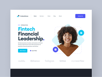 Fintech Force Web Design blue colorful dark design financial fintech illustration inspiration logo mockup modern ui design ux web design