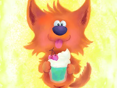 Dog with cream soda animal chibi cute cute art cute illustration design illustration pop pop art watercolor