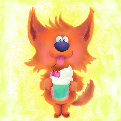 Dog with cream soda animal chibi cute cute art cute illustration design illustration pop pop art watercolor