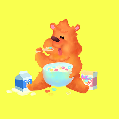 Bear with cereal animal bear chibi cute cute art cute illustration design eat food funny illustration pop pop art watercolor