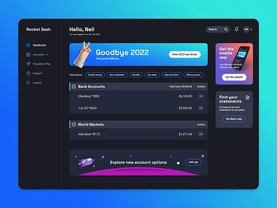 Rocket Dash 3d dark mode dashboard finance gradient ui ui design