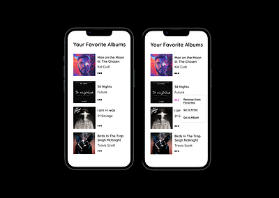 Daily UI Day 44 3 dot album albums app daily ui daily ui day 44 dailyui design dropdown favorite favorites likes list menu music pop up ui ux