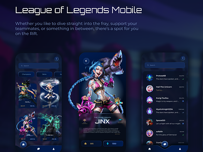 League of Legends (LoL) Mobile app UI Design app chat design game league of legends messages typography ui ux