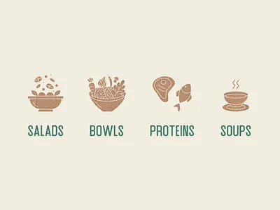 Healthy Food Icons branding color design food icons food illustration graphic design health health icons healthy food healthy food icons illustration illustrator marketing minimalistic protein salad salad bowl soup
