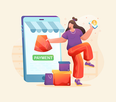 Online Shop Illustration Concept illustration online payment online shop payment shooping online smartphone woman