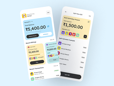 Split Bill App Design Concept account app bill finance fintech friends infographics minimal money payment product split split bill toptup transactions vibrant wallet