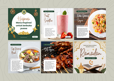 Hijau Krem Modern Ide Menu Berbuka Puasa Instagram Post Carousel branding canva canvatemplate design design graphic v graphic design logo