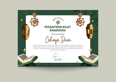 Sertifikat Pesantren Kilat Ramadan 3D Simpel Hijau Krem branding canva canvatemplate design design graphic v graphic design illustration logo