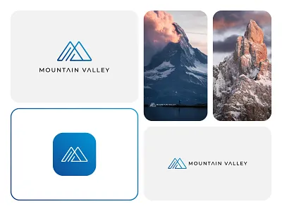 Mountain Valley Logo Design brand identity brand mark branding climbing color creative hill logo logo identity logo inspirations logo mark mark minimal minimalist modern mountain stroke logo symbol unused logo