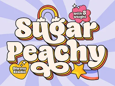 Sugar Peachy - Retro Soft Family 80s 90s cartoon colorful comic cool emblem family fancy font fun funky groovy hippie playful pop culture retro sticker variable vintage
