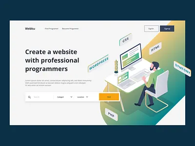 Web development header exploration header illustration illustrator isometric art isometric illustration landing page ui