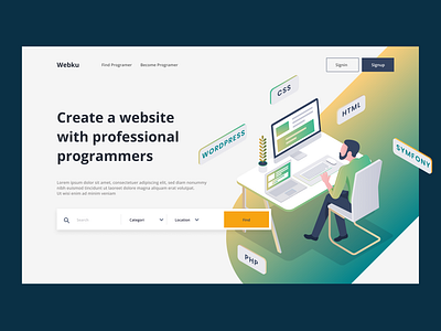 Web development header exploration header illustration illustrator isometric art isometric illustration landing page ui