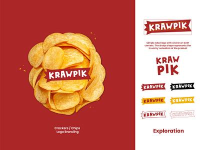 Krawpik chips crackers food grid logo logogrid red symbol vector yellow