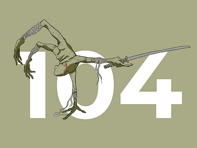 Frog 104 104 art frog illustration samurai sword