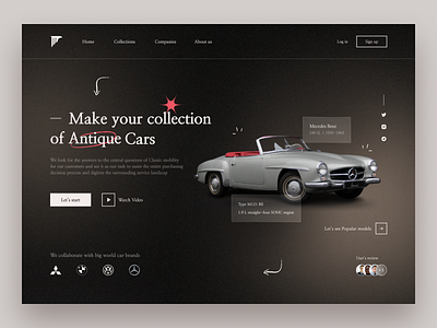 Antique Cars Landing Page antique car car company cars clean cta dark design landing landing design landing page minimal red ui ui design uiux ux video web web design