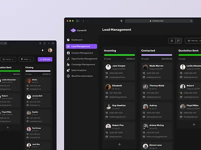 ConvertX CRM - Lead Management client management contact crm crm app crm software dashboard deal eads lead lead management lead pipeline management pipeline project leads saas design saas web sass ui ux ux web app