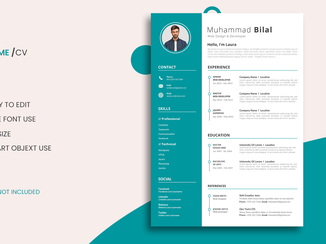 Elegant CV Template With Cover Letter Template by Muhammad Bilal on ...