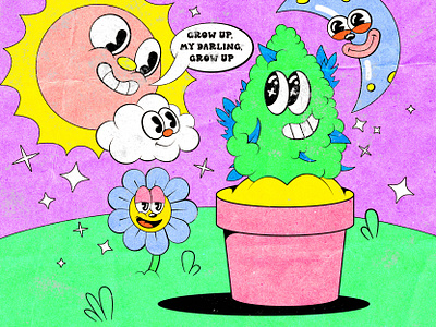 grow up! 1930s canabis cartoon cartoon character cool design cuphead flower fun happy illustration lowbrow marijuana old cartoon old school rubber hose rubberhose summer vintage weed