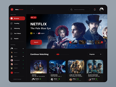 Movie Stream ( Dashboard Media ) - UXUI clean dark ui dashboard design live channel movie steam movie website movies netflix netflix series steam ui ux video watch watch watch film watch movie web app web design