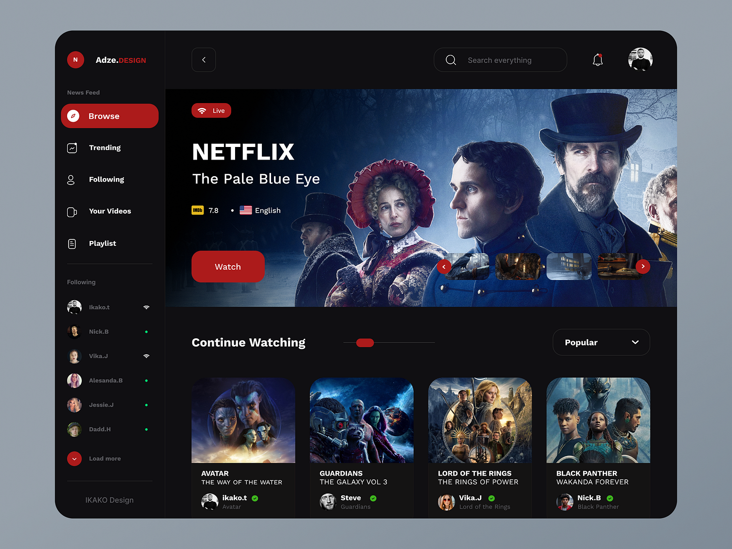 Movie Stream ( Dashboard Media ) - UXUI by irakli talavadze on Dribbble
