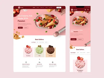 Responsive Website | UI Design - Scoops Ice cream shop app branding design e commerce graphic design illustration logo ui ux vector