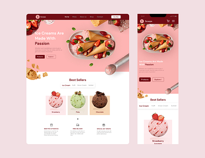 Responsive Website | UI Design - Scoops Ice cream shop app branding design e commerce graphic design illustration logo ui ux vector