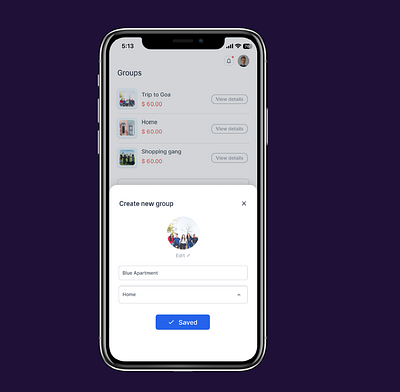 New group option in Mobile add new group animation design figma fih finance group mobile app money split app ux website