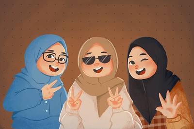 Muslim Friends art character children cute digitalart girls illustration muslim ramadan
