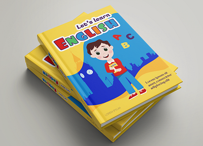 Book Cover Design big ben blue book boy bright character cheerful children cover design english friendly graphic design kids pupil schoolboy template textbook vector yellow