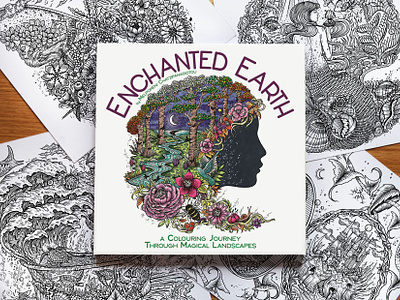 Enchanted Earth, a colouring book animals art book botanical branding butterfly design drawing flowers graphic design handmade illustration landscape logo melpomeni chatzipanagiotou mermaid nature sceneries surreal art