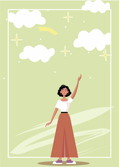 Girl reaching for the Stars ! characterdesign clouds design esthetic girl illustrator nepal nepali stars