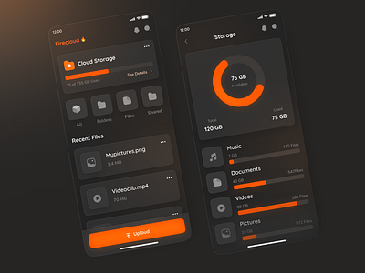 Firecloud | App Design app cloud darkmode design file mobile ui